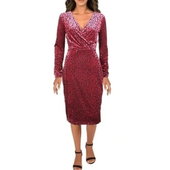RACHEL Rachel Roy Dresses & Skirts - Rachel Roy Velvet Pink Black Leopard Print VNeck Sheath Dress Punk Whimsigoth 1X